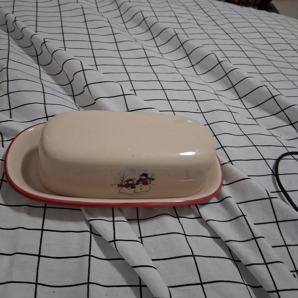 Cream and Red Butter Dish